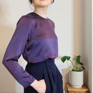 Purple Silk Long-sleeves Back buttoned Blouse